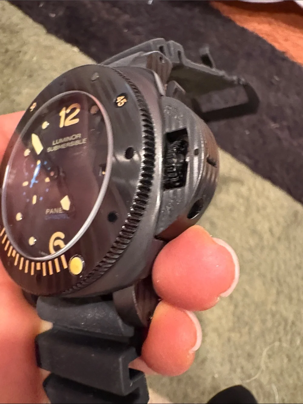 Luminor Submersible Black Dial Rubber Strap Watch